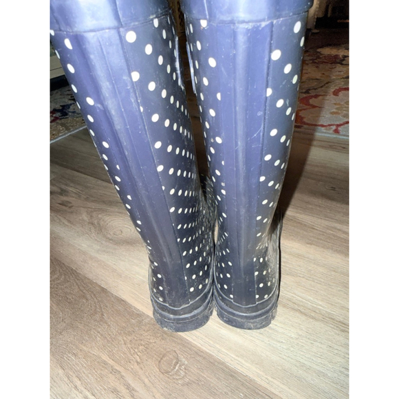 Solarrain brand rain boot, specifically a dark blue boot with white polka dots. - Picture 6 of 6